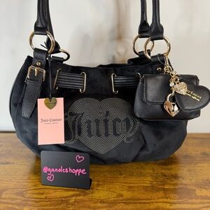 New Juicy Couture Queen Couture Liqourice Black Tote Viral Gold Handbag Cute